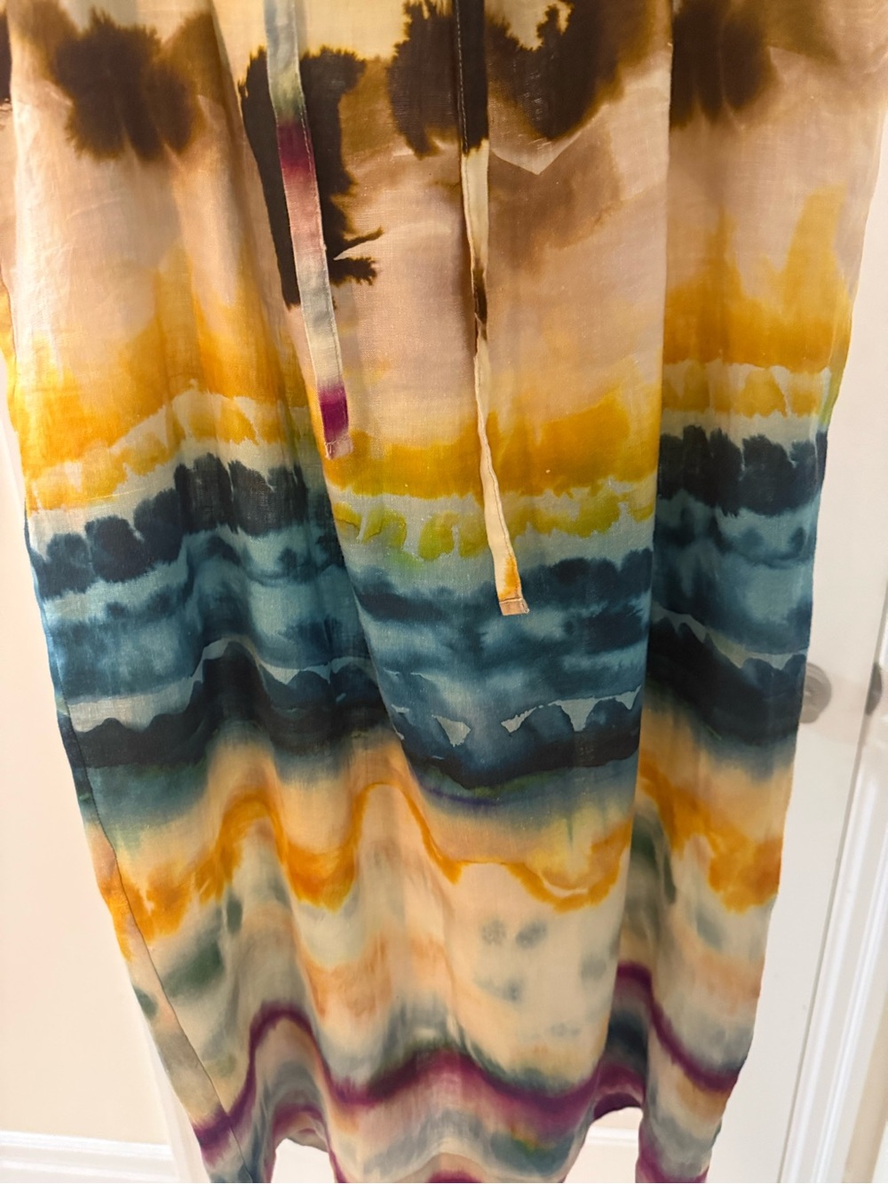 Banana Republic linen Multicolor Maxi Skirt with Teal, Yellow & Purple Accents